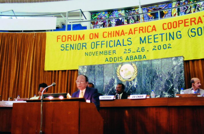Cheng Tao speaking at the First Senior Officials Meeting of the Forum on China-Africa Cooperation on November 25, 2002. courtesy of Cheng Tao