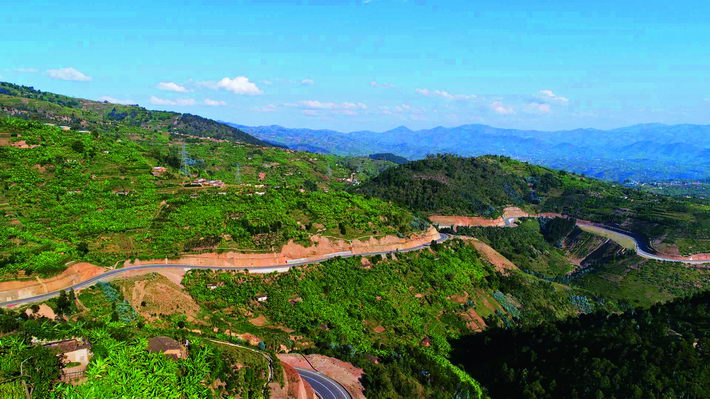 A section of the Rwanda-Burundi transnational highway project constructed by STECOL Corporation in western Rwanda.  courtesy of STECOL Corporation